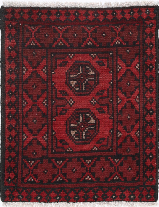 Ivory Hand-Knotted Afghan Tribal Geometric Wool Rug - 1'7" x 2'1"