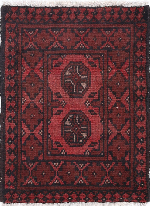 Ivory Hand-Knotted Afghan Tribal Geometric Wool Rug - 1'5" x 2'1"