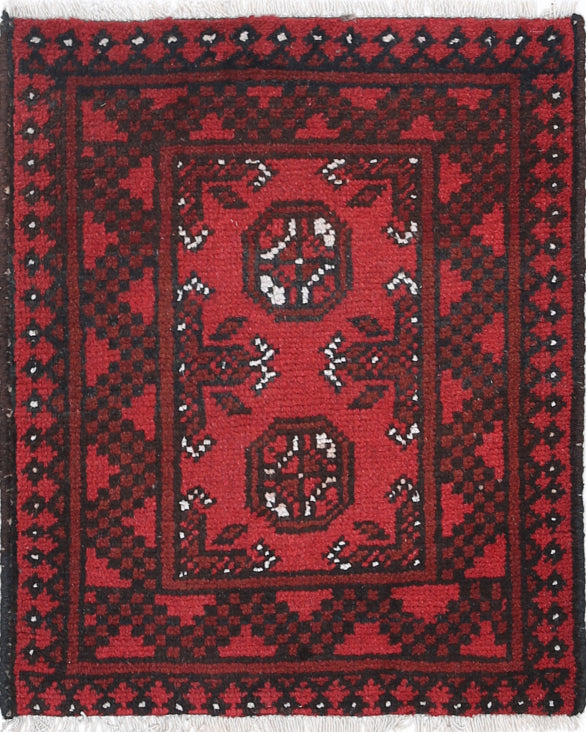 Ivory Hand-Knotted Afghan Tribal Geometric Wool Rug - 1'8" x 2'2"