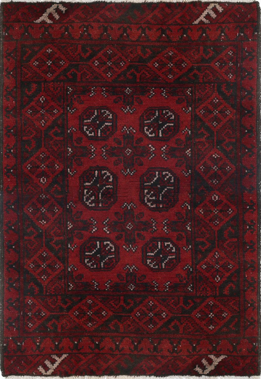 Ivory Hand-Knotted Afghan Tribal Geometric Wool Rug - 2'6" x 3'9"