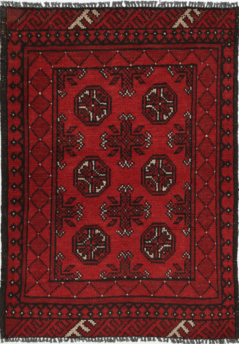 Ivory Hand-Knotted Afghan Tribal Geometric Wool Rug - 2'6" x 3'7"