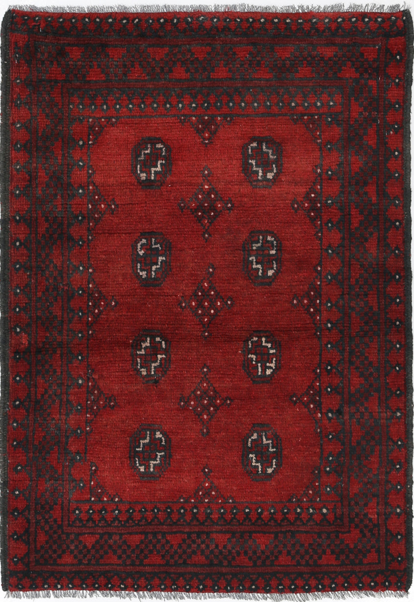 Ivory Hand-Knotted Afghan Tribal Geometric Wool Rug - 2'5" x 3'7"