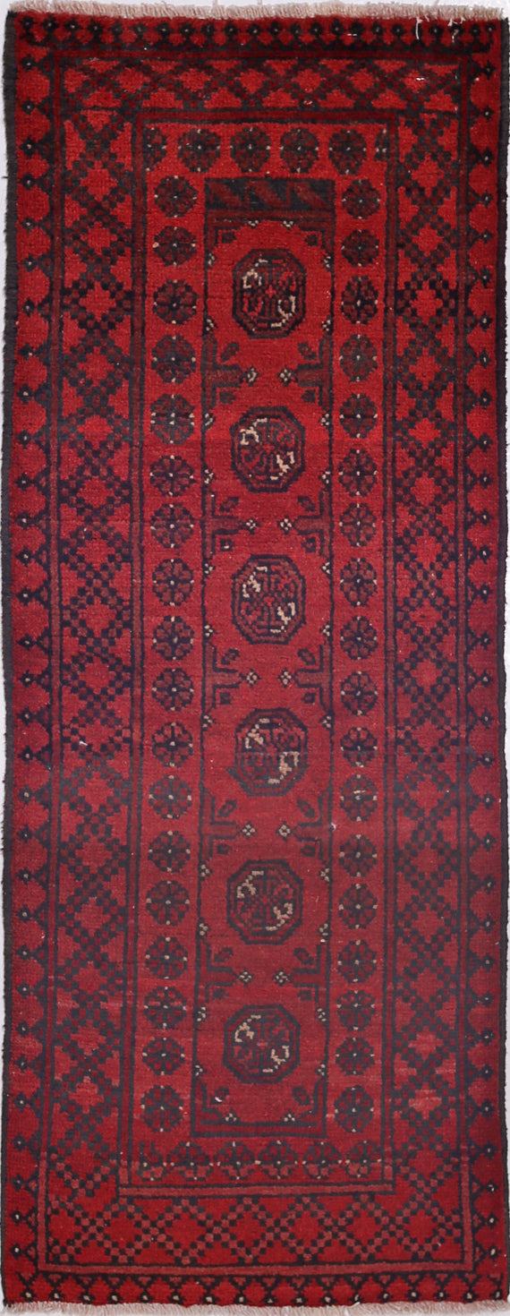 Ivory Hand-Knotted Afghan Tribal Geometric Wool Rug - 1'7" x 4'6"