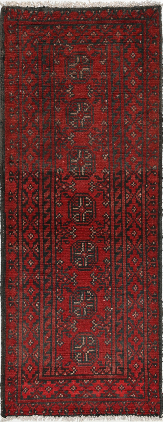 Ivory Hand-Knotted Afghan Tribal Geometric Wool Rug - 1'8" x 4'7"