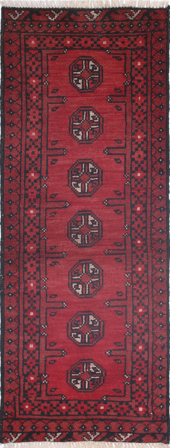 Ivory Hand-Knotted Afghan Tribal Geometric Wool Rug - 1'6" x 4'7"