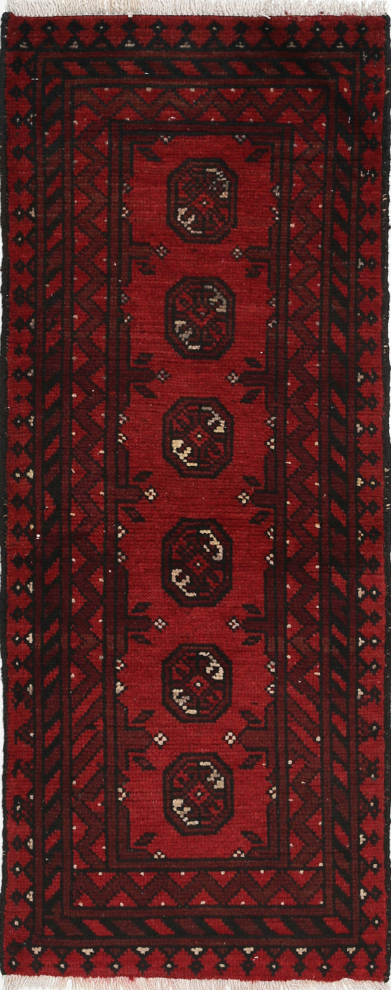 Ivory Hand-Knotted Afghan Tribal Geometric Wool Rug - 1'7" x 4'5"