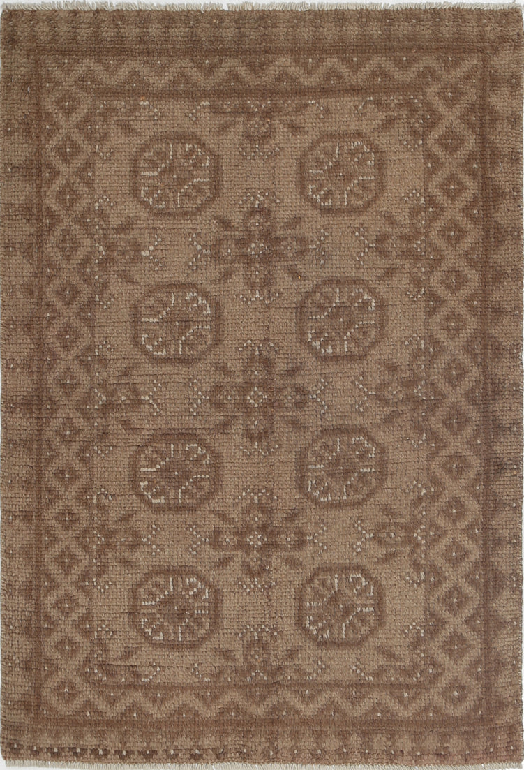 Ivory Hand-Knotted Afghan Tribal Geometric Wool Rug - 2'5" x 3'6"