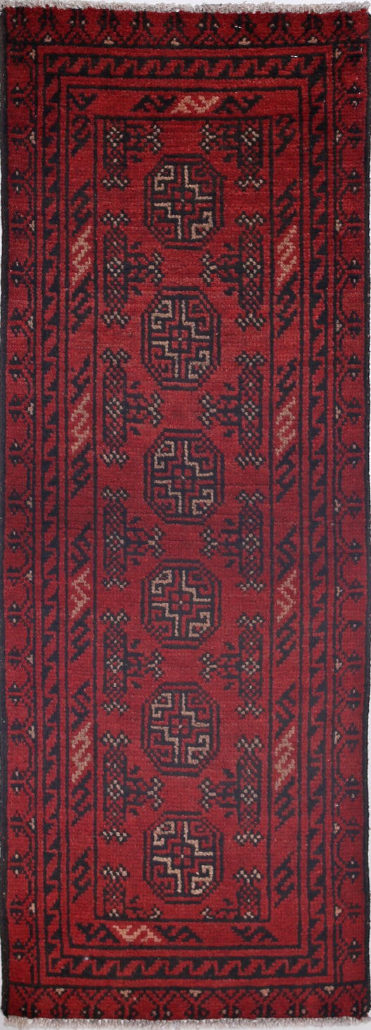 Ivory Hand-Knotted Afghan Tribal Geometric Wool Rug - 1'5" x 4'6"