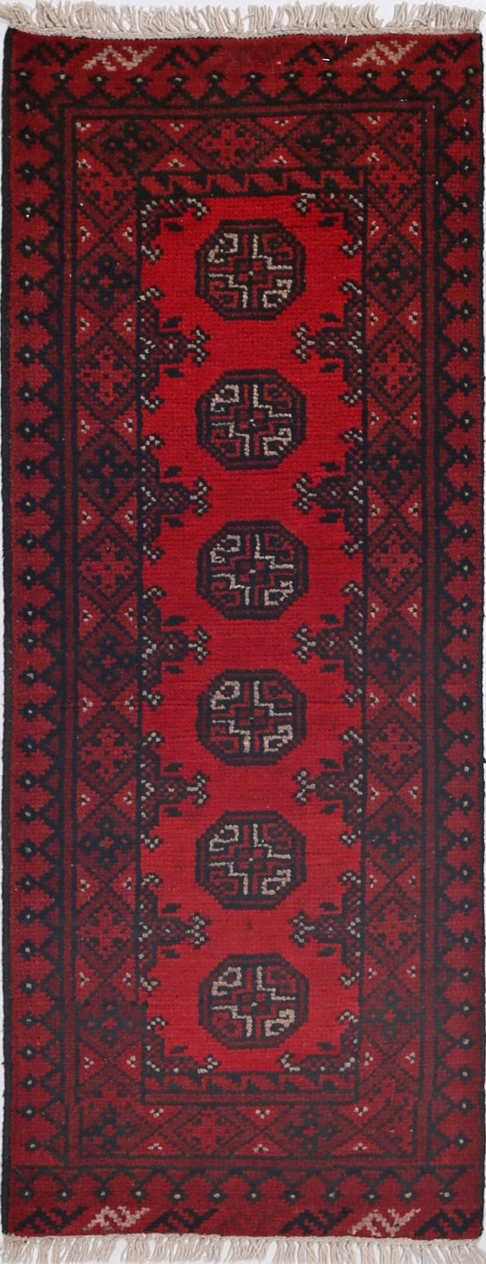 Ivory Hand-Knotted Afghan Tribal Geometric Wool Rug - 1'6" x 4'2"