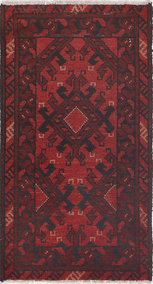 Ivory Hand-Knotted Afghan Tribal Geometric Wool Rug - 1'8" x 3'1"