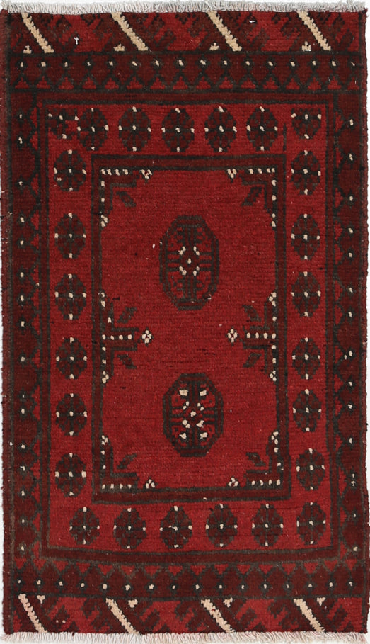 Ivory Hand-Knotted Afghan Tribal Geometric Wool Rug - 1'7" x 2'10"