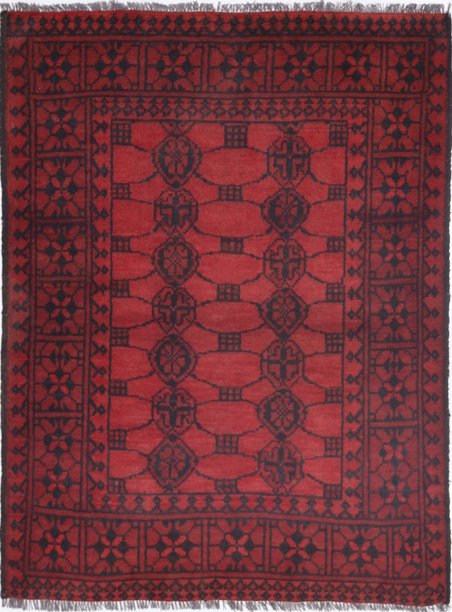 Ivory Hand-Knotted Afghan Tribal Geometric Wool Rug - 2'8" x 3'6"