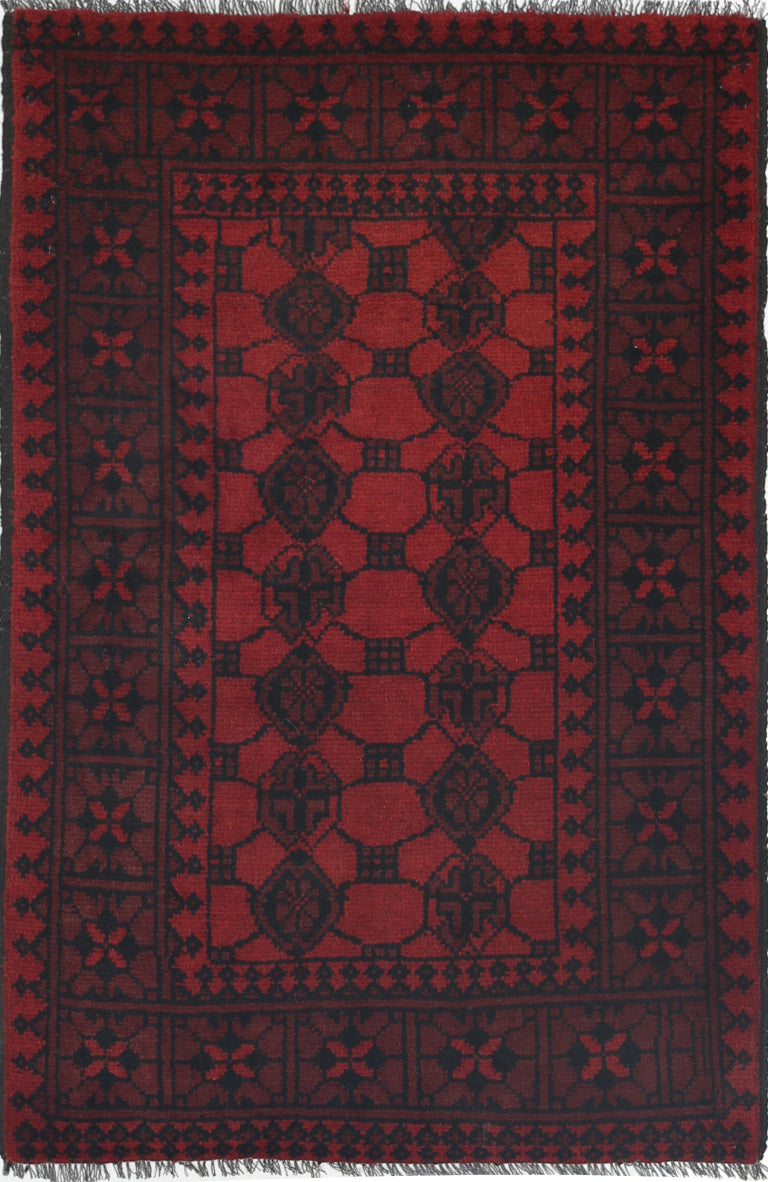 Ivory Hand-Knotted Afghan Tribal Geometric Wool Rug - 2'6" x 3'10"