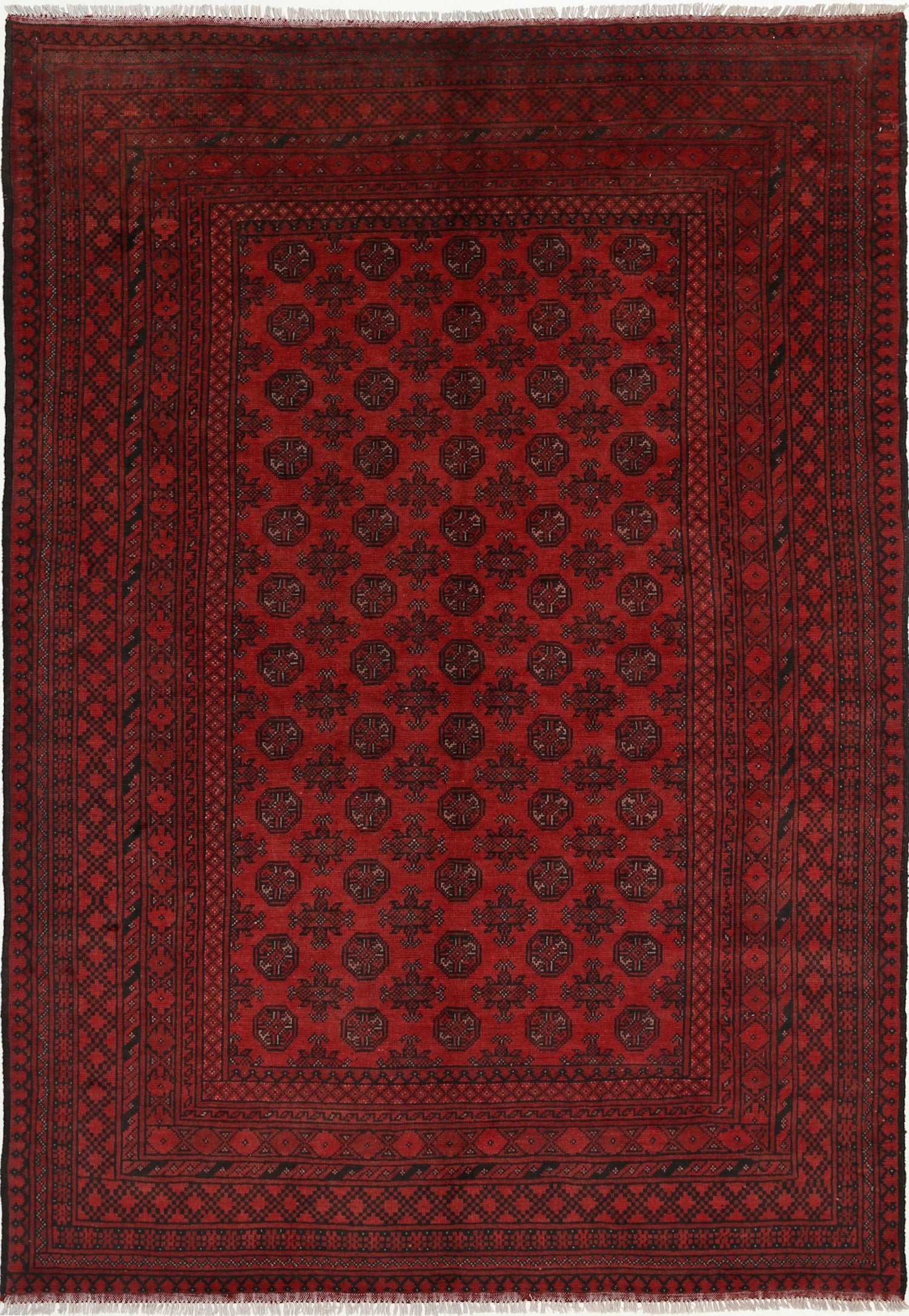 Ivory Hand-Knotted Afghan Tribal Geometric Wool Rug - 6'5" x 9'7"