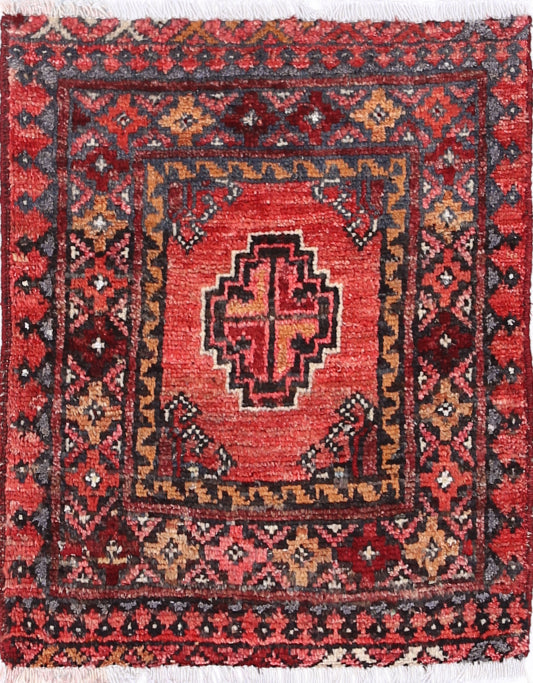 Ivory Hand-Knotted Afghan Tribal Geometric Wool Rug - 1'6" x 1'11"