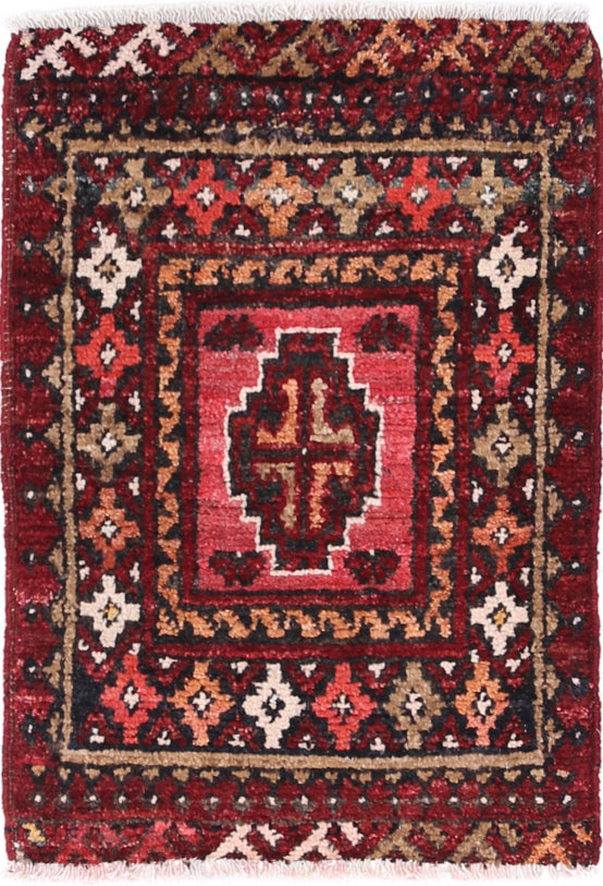 Ivory Hand-Knotted Afghan Tribal Geometric Wool Rug - 1'6" x 2'4"