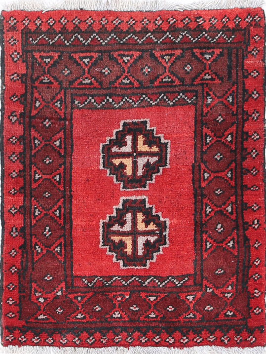 Ivory Hand-Knotted Afghan Tribal Geometric Wool Rug - 1'7" x 2'1"