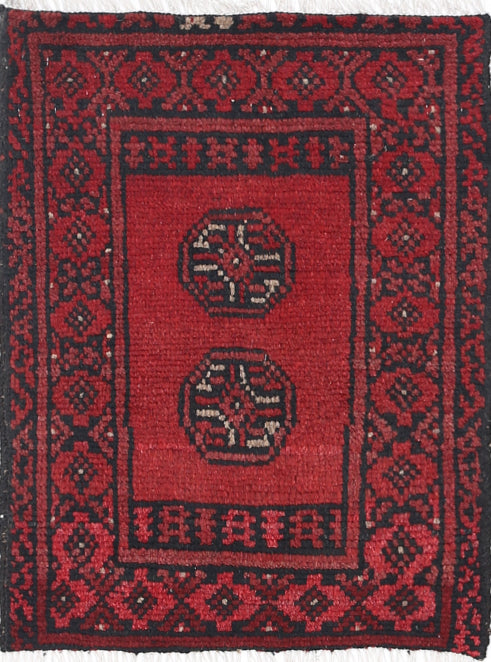 Ivory Hand-Knotted Afghan Tribal Geometric Wool Rug - 1'5" x 1'11"