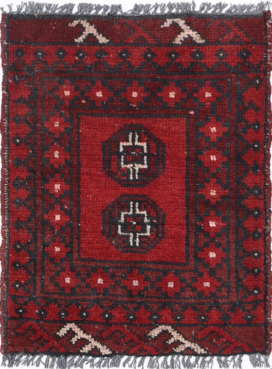 Ivory Hand-Knotted Afghan Tribal Geometric Wool Rug - 1'6" x 2'0"