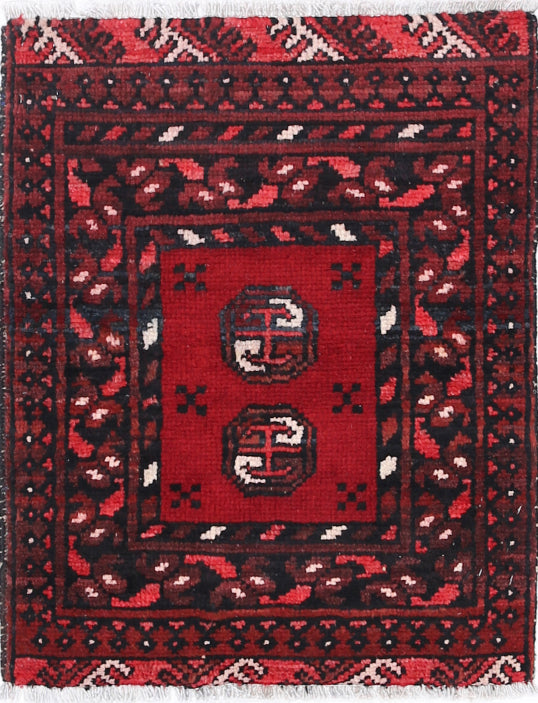 Ivory Hand-Knotted Afghan Tribal Geometric Wool Rug - 1'6" x 2'1"