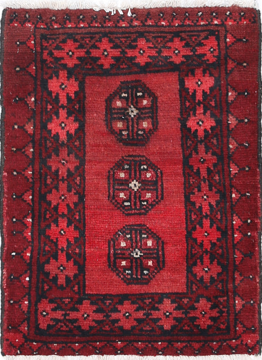 Ivory Hand-Knotted Afghan Tribal Geometric Wool Rug - 1'7" x 2'1"