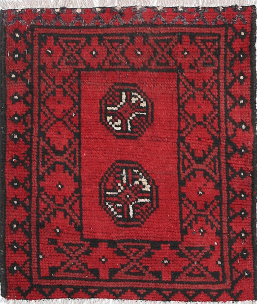 Ivory Hand-Knotted Afghan Tribal Geometric Wool Rug - 1'6" x 1'1"