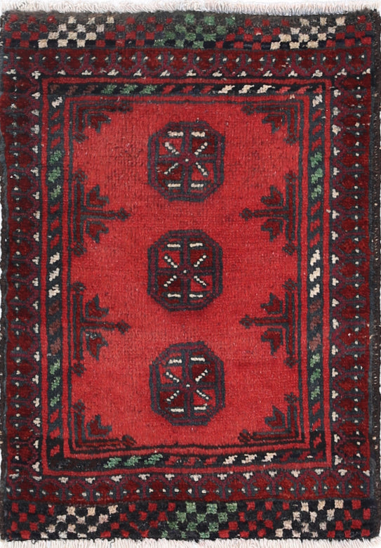 Ivory Hand-Knotted Afghan Tribal Geometric Wool Rug - 1'7" x 2'4"