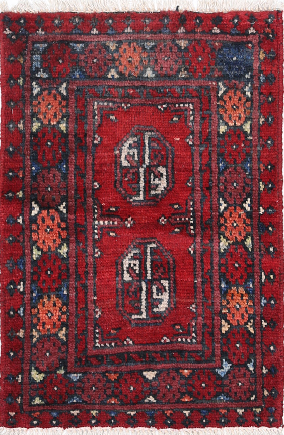 Ivory Hand-Knotted Afghan Tribal Geometric Wool Rug - 1'8" x 2'7"