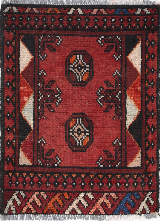 Ivory Hand-Knotted Afghan Tribal Geometric Wool Rug - 1'7" x 2'1"