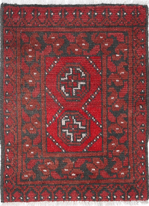 Ivory Hand-Knotted Afghan Tribal Geometric Wool Rug - 1'6" x 2'0"