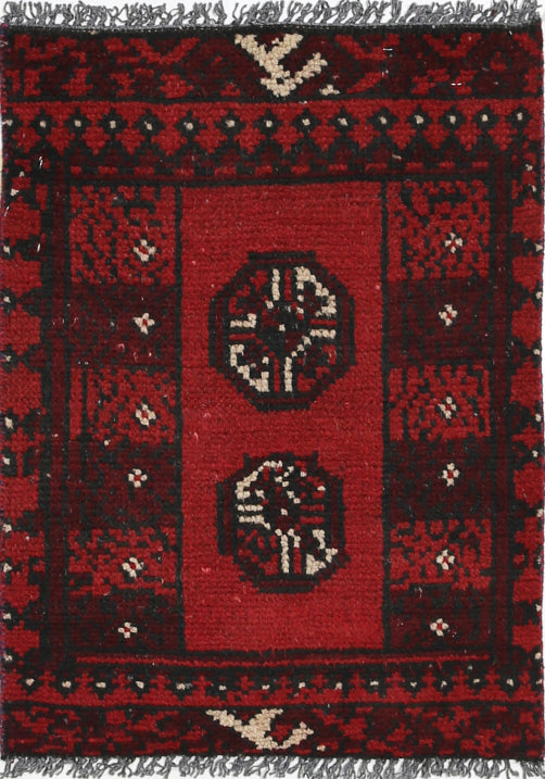 Ivory Hand-Knotted Afghan Tribal Geometric Wool Rug - 1'7" x 2'2"