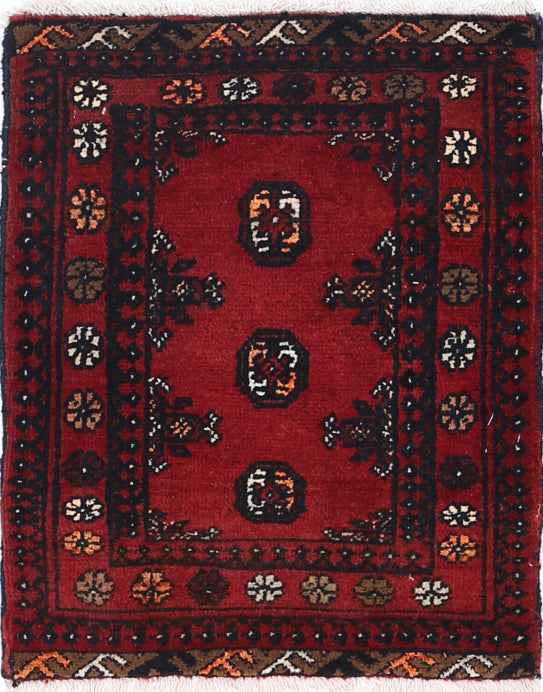 Ivory Hand-Knotted Afghan Tribal Geometric Wool Rug - 1'8" x 2'2"