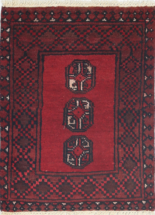 Ivory Hand-Knotted Afghan Tribal Geometric Wool Rug - 1'7" x 2'2"