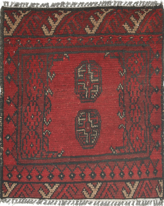 Ivory Hand-Knotted Afghan Tribal Geometric Wool Rug - 1'8" x 2'2"