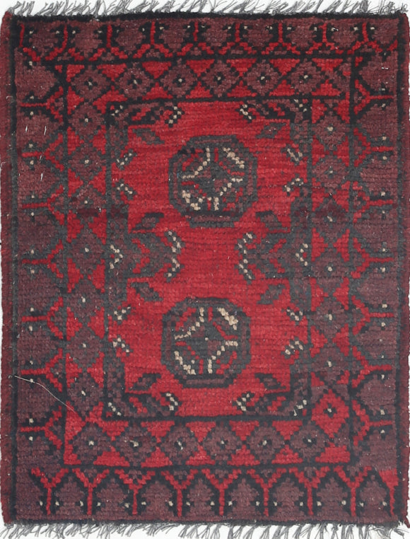 Ivory Hand-Knotted Afghan Tribal Geometric Wool Rug - 1'9" x 2'2"