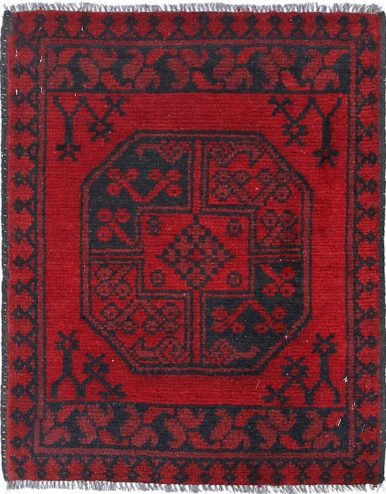 Ivory Hand-Knotted Afghan Tribal Geometric Wool Rug - 1'8" x 2'2"