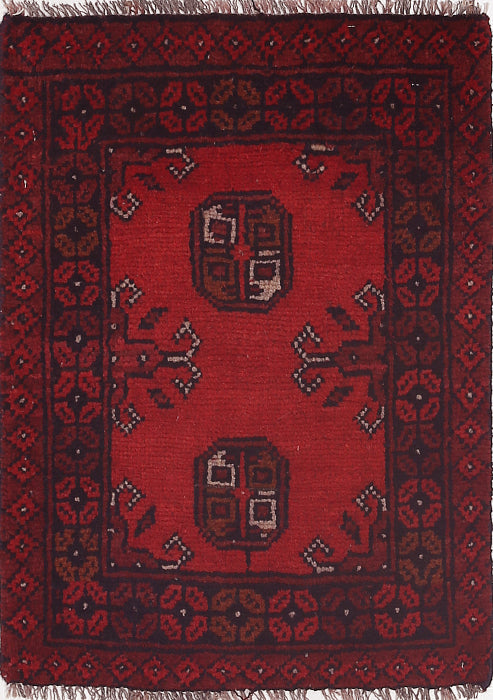 Ivory Hand-Knotted Afghan Tribal Geometric Wool Rug - 1'7" x 2'1"