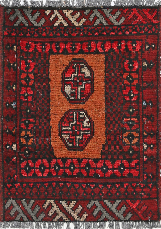 Ivory Hand-Knotted Afghan Tribal Geometric Wool Rug - 1'8" x 2'3"