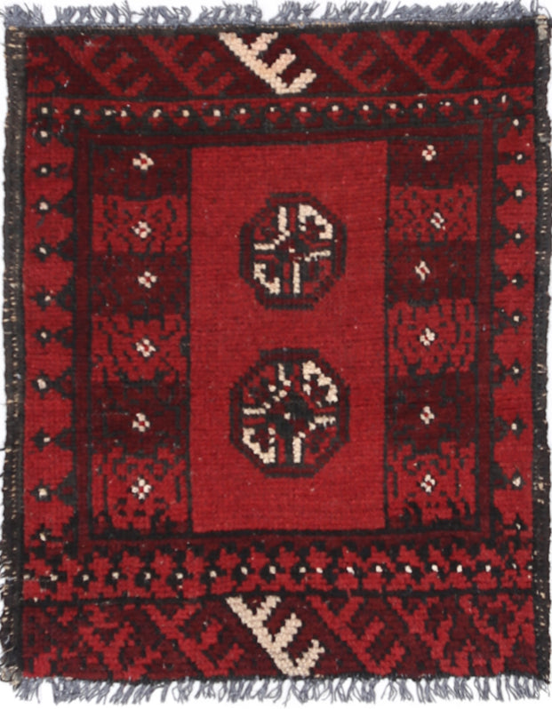 Ivory Hand-Knotted Afghan Tribal Geometric Wool Rug - 1'10" x 2'4"