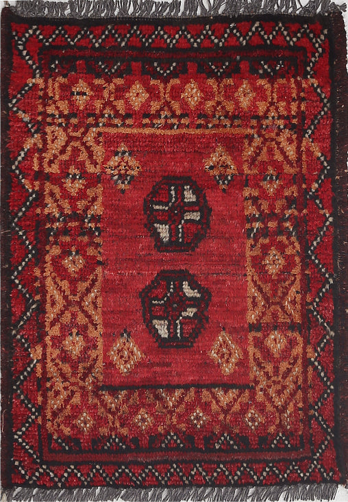 Ivory Hand-Knotted Afghan Tribal Geometric Wool Rug - 1'7" x 2'2"