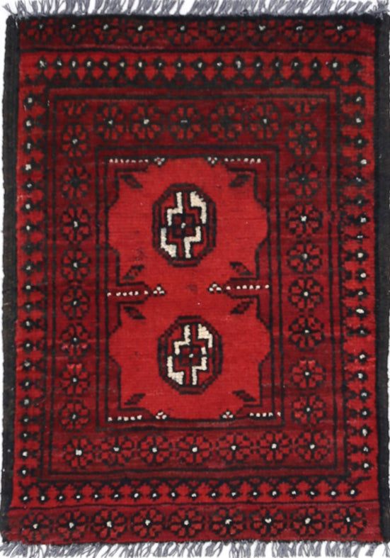 Ivory Hand-Knotted Afghan Tribal Geometric Wool Rug - 1'7" x 2'5"