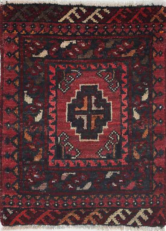 Ivory Hand-Knotted Afghan Tribal Geometric Wool Rug - 1'7" x 2'3"