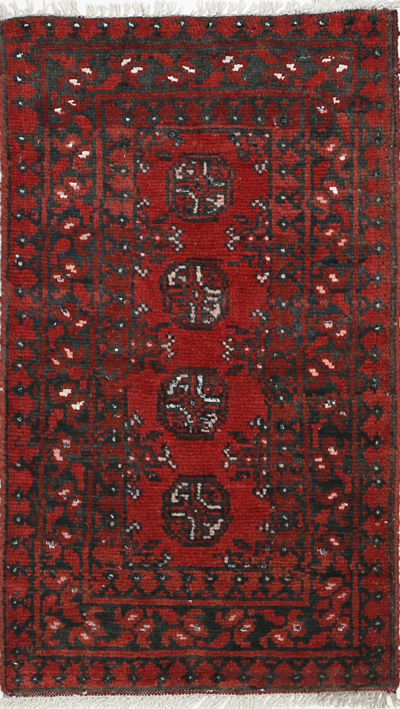 Ivory Hand-Knotted Afghan Tribal Geometric Wool Rug - 1'8" x 3'1"