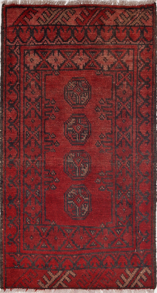 Ivory Hand-Knotted Afghan Tribal Geometric Wool Rug - 1'7" x 3'0"