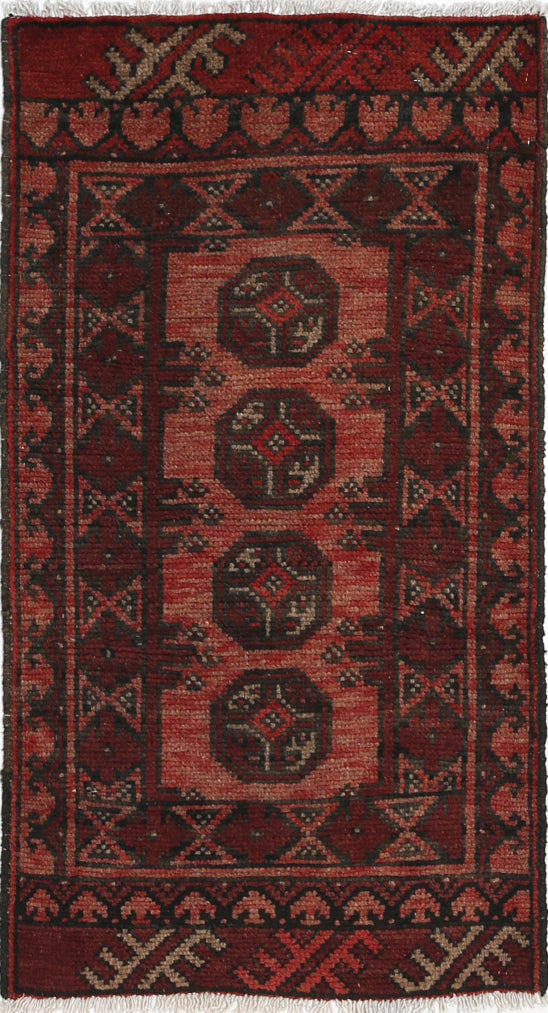 Ivory Hand-Knotted Afghan Tribal Geometric Wool Rug - 1'7" x 3'0"