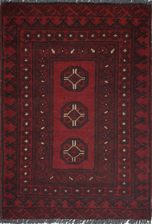 Ivory Hand-Knotted Afghan Tribal Geometric Wool Rug - 1'10" x 2'10"