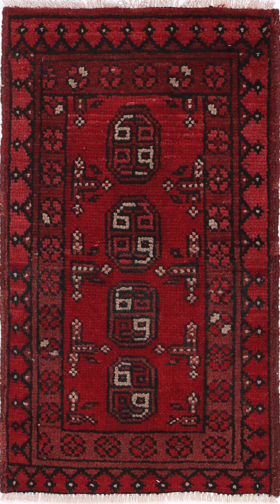 Ivory Hand-Knotted Afghan Tribal Geometric Wool Rug - 1'6" x 2'11"