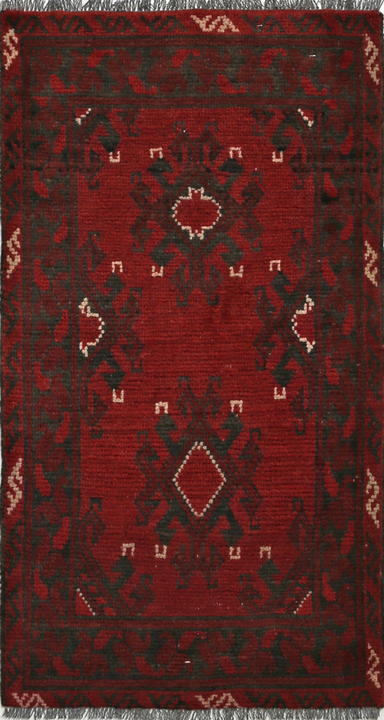 Ivory Hand-Knotted Afghan Tribal Geometric Wool Rug - 1'8" x 3'3"