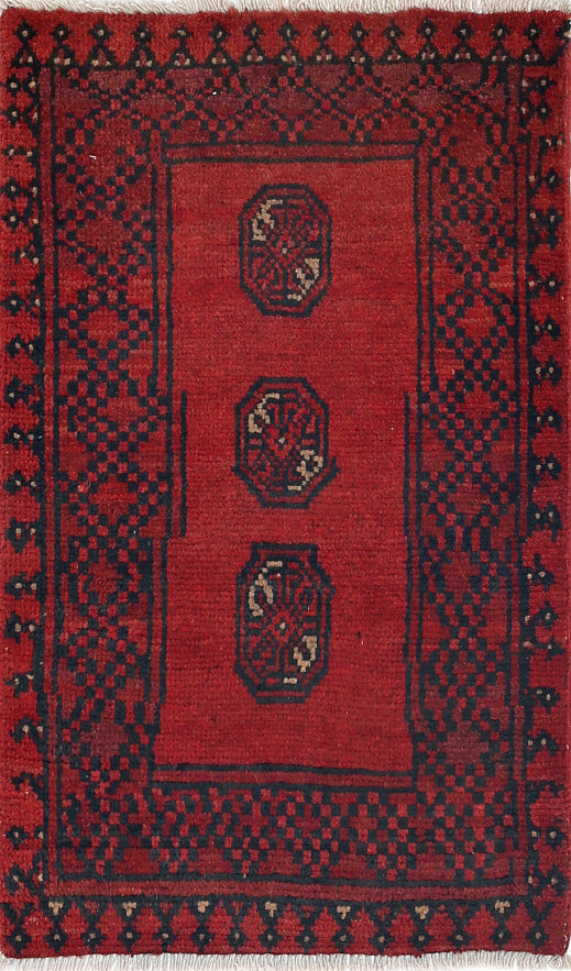 Ivory Hand-Knotted Afghan Tribal Geometric Wool Rug - 1'8" x 2'9"