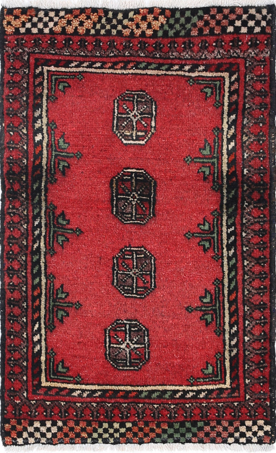 Ivory Hand-Knotted Afghan Tribal Geometric Wool Rug - 1'9" x 2'11"